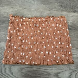 American Eagle Brown and White Floral Smocked Tube Top